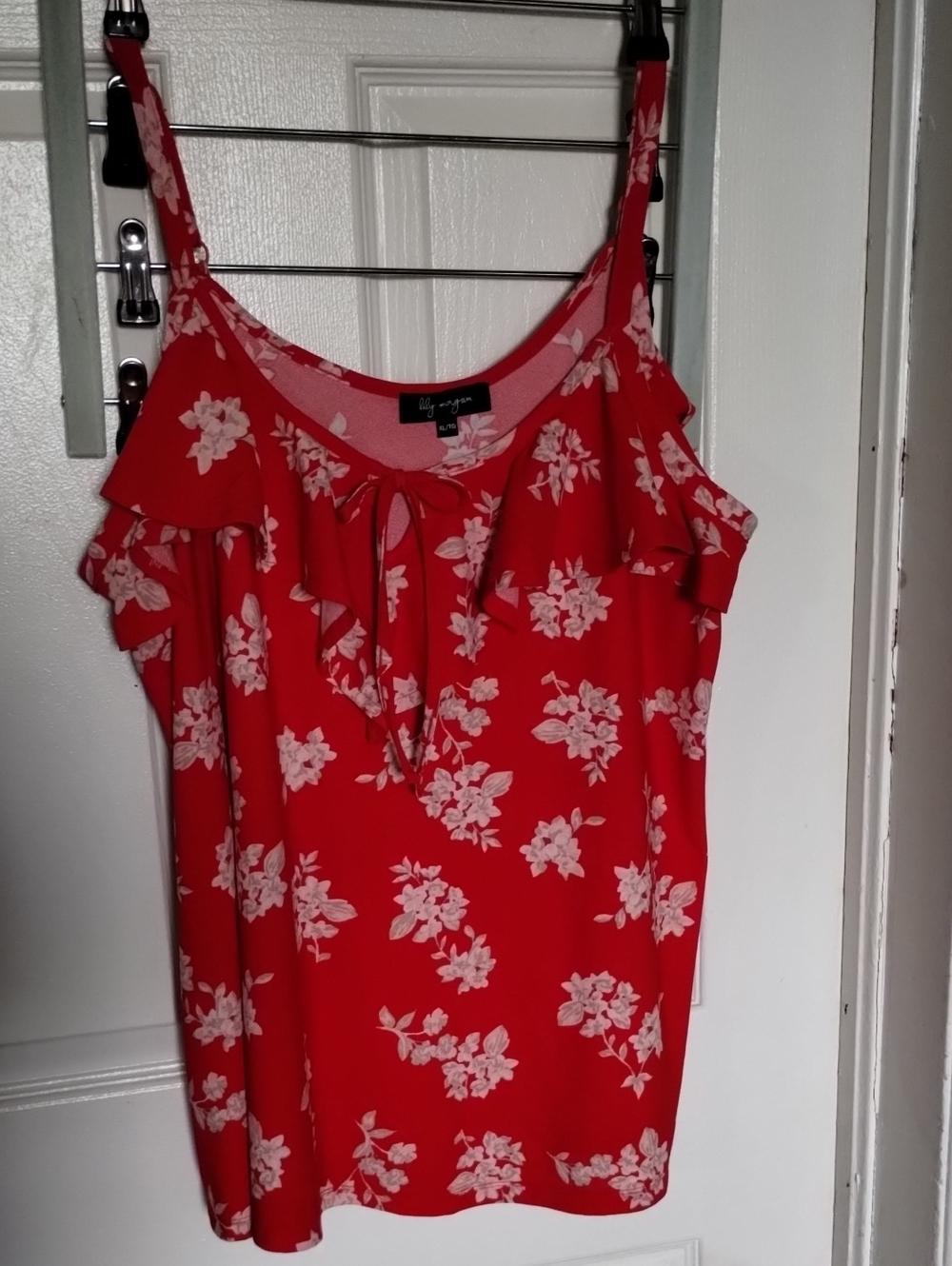 Red Floral Ruffle-Front Camisole Xl